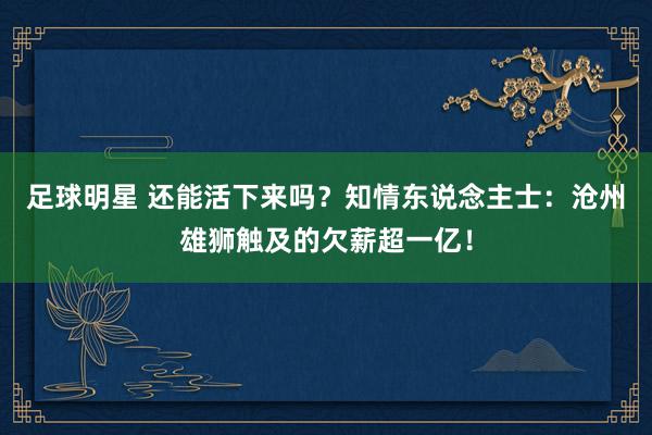 足球明星 还能活下来吗？知情东说念主士：沧州雄狮触及的欠薪超一亿！