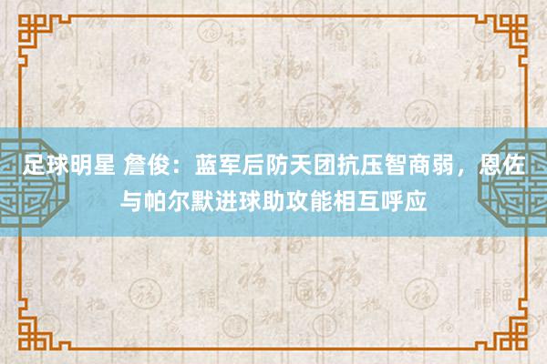 足球明星 詹俊：蓝军后防天团抗压智商弱，恩佐与帕尔默进球助攻能相互呼应